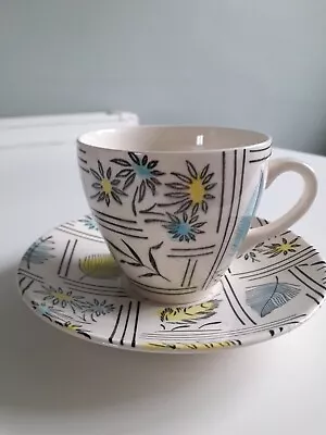 Broadhurst Pottery Hand-painted 'Tyne' Tea Cup & Saucer.  Kathy Winkle - Rare. • £6