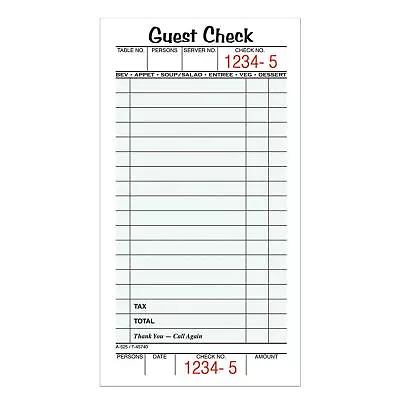 Adams 1-Part Guest Check Books 3 2/5  X 6 3/4  10 Pads Of 50 Sheets Each • $17.48