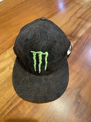 Monster Energy Drink Hat Black Baseball Cap Green FLAW Flex Fit Small Medium Men • $12