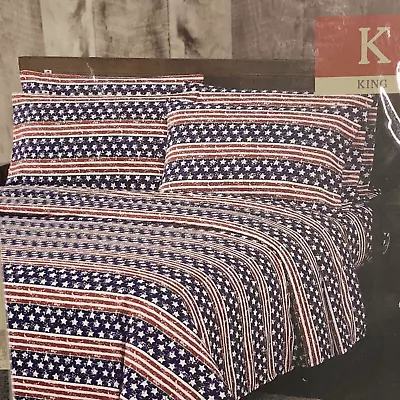 Mossy Oak Patriotic 4 Pc Sheet Set TWIN Stars & Stripes Red White Blue • $49.99