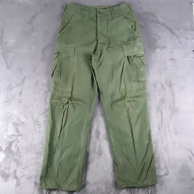 Vintage 60s US Military Poplin OG-107 Cargo Pants Vietnam Era Army Green S Reg • $84.88