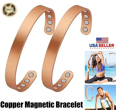 2× Copper Magnetic Bracelet Arthritis Pain Energy MEN WOMEN ADJUSTABLE CUFF US • $9.17