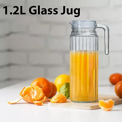 Slim Glass Fridge Jug 1.2L Door Jug Easy Pour Non Spill Milk Water Juice Pitcher • £7.99