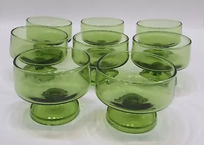 Set 8 Vintage Green Glass 3x4 Sorbet Bowls Old Pedestal Dessert Dishes FREE S/H • $45