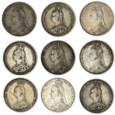 1887-92 Queen Victoria ’ Jubilee' Shillings Lot Of (9) S-3926 & 3927 • $363.09