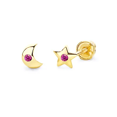 Wellingsale 14K Yellow Gold Star And Moon Stud Earrings • $39
