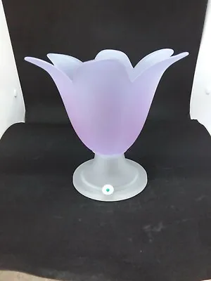 $19 • Buy Frosted Purple Tulip Shaped Art Glass Candle Holder / Vase 7  Tall, Portugal