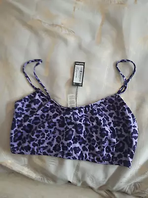 Ladies Bikini Top Longline Scoop Neck Purple Leopard Boohoo Size 14 £3.75 • £3.75
