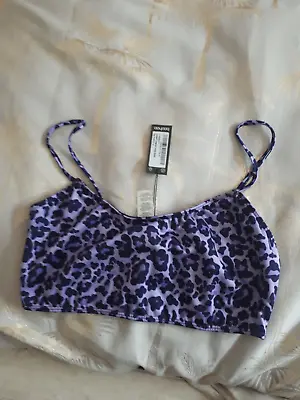 Ladies Bikini Top Longline Scoop Neck Purple Leopard Boohoo Size 14 £5.25 • £5.25