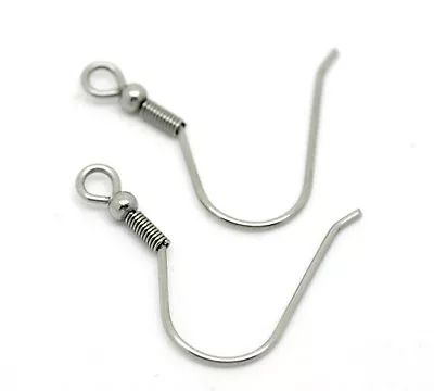 50 Hypoallergenic Stainless Steel Coil Earring Wire Hooks + Stoppers (7b) Uk • £3.25