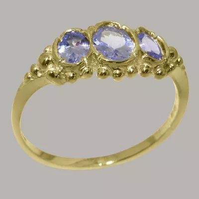 Solid 14ct Yellow Gold Natural Tanzanite Womens Trilogy Ring - Sizes J To Z • £489