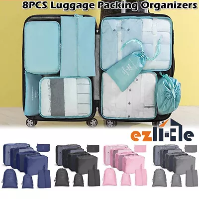 $18.99 • Buy 8PCS Packing Travel Pouches Cubes Storage Bag Clothes Suitcase Luggage Organiser
