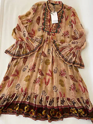 BNWT Zara PREMIUM Ethnic Style Embroidered & Beaded Chiffon Dress Lined MEDIUM • £40