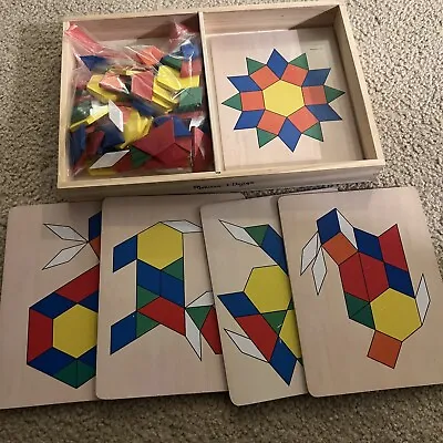 Melissa And Doug Pattern Blocks And Boards Wood Toy 5 Boards • $22.99