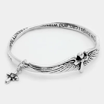 Angel Wings Mobius Bracelet Bangle SERENITY PRAYER Courage Wisdom Love Religious • $12.99