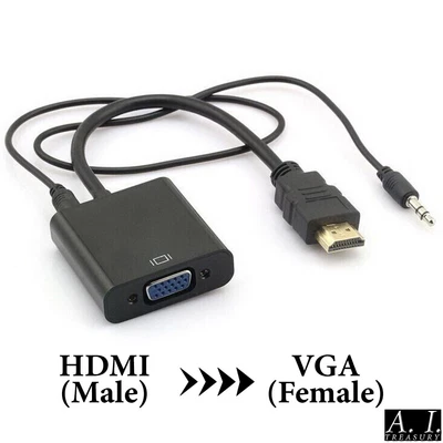 £3.45 • Buy HDMI Male To VGA Female + AUDIO Adapter Converter Cable Connector Monitor Output