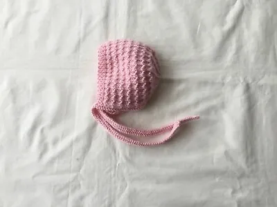 Hand Knitted Baby Bonnet (Premature 5-7lbs) In Soft Pink • £4.50