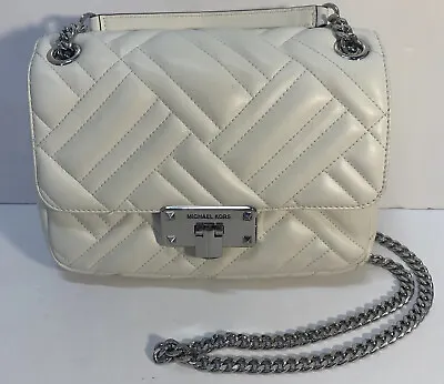 Michael Kors Peyton Vegan Handbag Quilted Pearl White Crossbody Medium Flap • $139.99