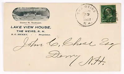 The Weirs NH. 1900 CDS Steamer Mt. Washington On Ad Cover For Lake View House • $22