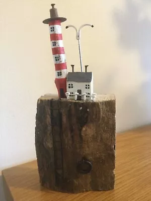 SHOELESS JOE Wooden Lighthouse & Cottage Nautical Seaside Ornament Decoration • £5