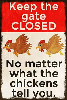 Keep Gate Closed Funny Chickens Vintage Style Retro Metal Sign Letter Box Gift • £8.49