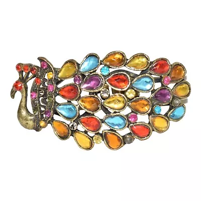 Vintage Rhinestone Peacock Clamper Bracelet Multicolor • $15