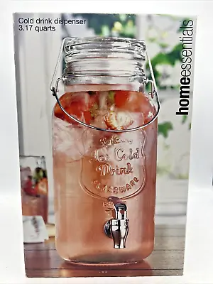 Glass Mason Jar Drink Dispenser  W/ Spigot Holds Over 3 QTs • $24.65