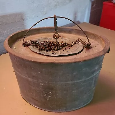 Antique Oval Galvanized Metal Fishing Bait Bucket Minnow Pail Well • $32.99