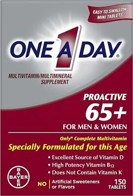 One A Day Proactive 65 Plus Multivitamins Supplement 150 Tablets Men Women 65+ • $10.85
