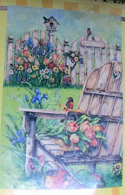 EVERGREEN Springtime Bliss Chair FLAG Garden Tulips Iris Flowers Birds 29  X 43  • $12