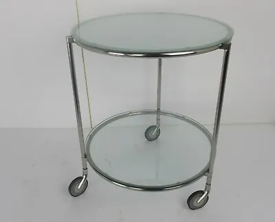 Bar Cocktail Tea Garden Cart Trolley  Round Two Tier Smoked And Clear Glass 80s • $475