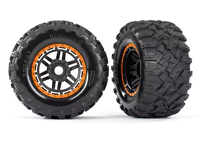 Traxxas 8972T - Maxx MT Tires Wheels 17mm Splined Black Orange Beadlock • $41.95