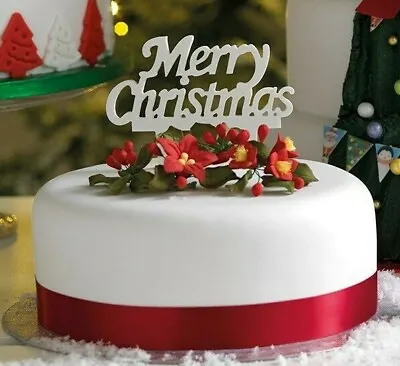 Merry Christmas Pic Cake Topper Sugar Decoration Party Celebration • £6.29