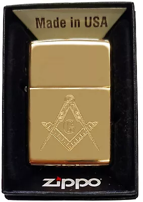 Polished Brass Zippo Lighter With Masonic Logo - With Free Engraving • $54.29