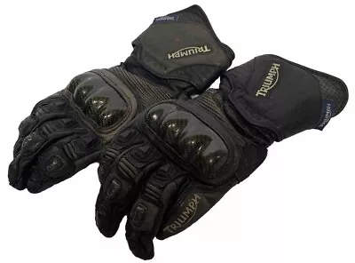 Mens Triumph Leather Motorcycle Gloves Black Armour Glove Size UK Large • $49.77