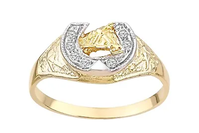 9ct Yellow Gold Horsehead And Shoe Ring Weight 2.5gr With Cz Stones By Citerna • £174.95