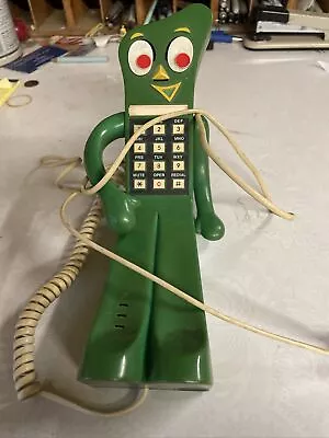 Vintage GUMBY PHONE Lewco Prema Toy Co Push Button Green Telephone RARE 1985 • $69.99