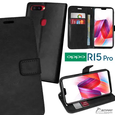 Black Wallet Flip Card Slot Stand Case Cover For Oppo R15 / R15 Pro • $7.99