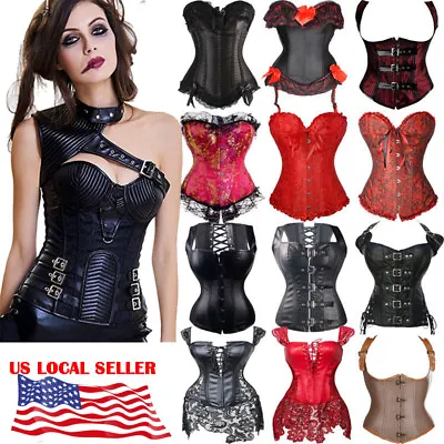 Women Lace Up Gothic Steampunk Overbust Corset Bustier Waist Cincher Trainer Top • $19.79