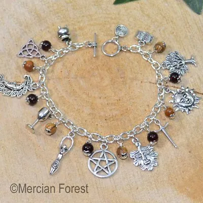 Wiccan Charm Bracelet With Picture Jasper - Pagan Jewellery Wicca Witch • £11