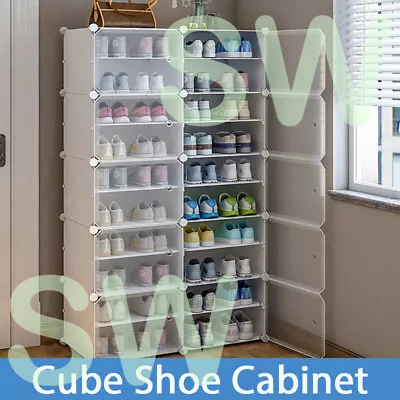 $72.99 • Buy Clear Door DIY Cube Shoe Cabinet Rack Stackable Storage Organiser 4-10 Tier Bulk