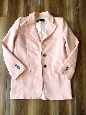 ZARA Women Size XS Womens Peach Long Sleeve Lapel Pockets Two Button Blazer • $18