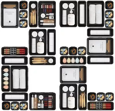 【𝟮𝟮𝗣𝗖𝗦】Plastic Black Desk Drawer Organizer Tray Divider Set Makeup Orga... • $19.52