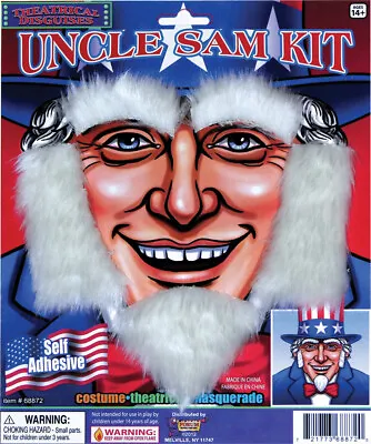 UNCLE SAM PATRIOTIC BEARD KIT Sideburns Eyebrows White Costume Fake Hair Old Man • $8.89