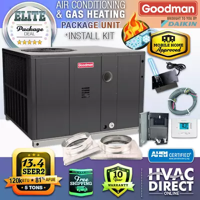 5 Ton 13.4 SEER2 120K BTU Goodman AC Gas Package Unit System GPGM3 + Install Kit • $5306.70