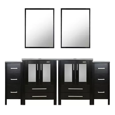 72  Bathroom Black Vanity W/Small Double Cabinet Drawer Mirror Combo Modern Home • $789.99