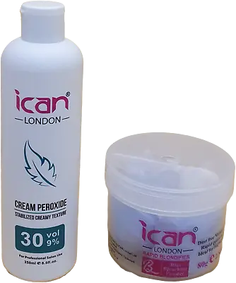 ICAN Cream Peroxide 250ml 9% VOL 30 + Rapid Blue Powder Bleach (JAR) 80g • £8.99