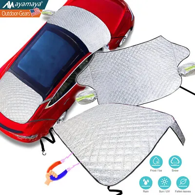 Car Windshield Snow Cover Front & Rear Magnetic Frost Ice Sun Protector Winter • $28.99