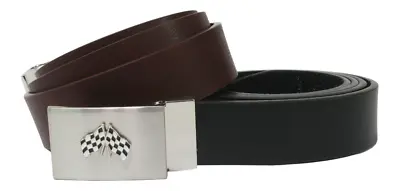 Chequered Flags Leather Belt And Buckle Combo In Gift Pouch Black Or Brown 550 • £39.99