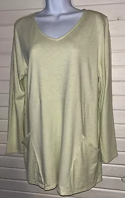 J JILL Pure Jill Sz LARGE Seamed V-Neck Tunic Cotton Modal Green Pockets EUC • $19.99